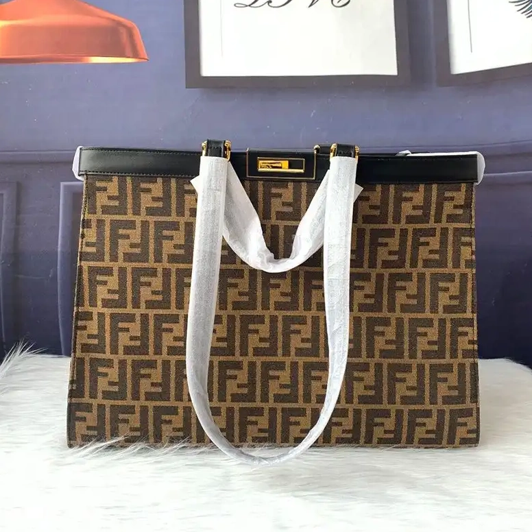Black Motif X-Tote In Peekaboo Fendi Medium Fabric Coffee FF 0703